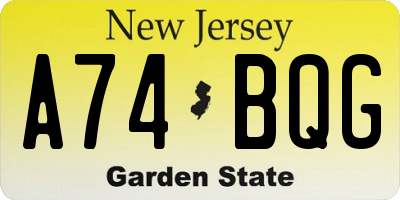 NJ license plate A74BQG