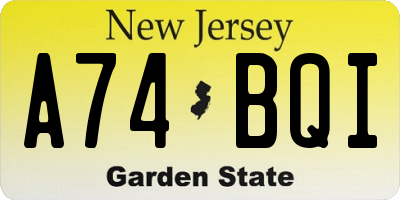 NJ license plate A74BQI