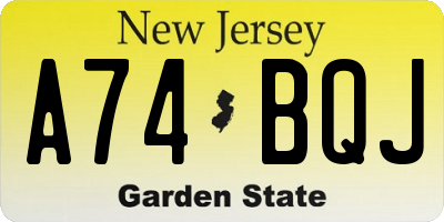 NJ license plate A74BQJ