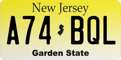 NJ license plate A74BQL