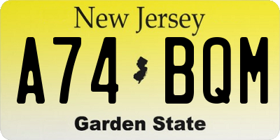 NJ license plate A74BQM