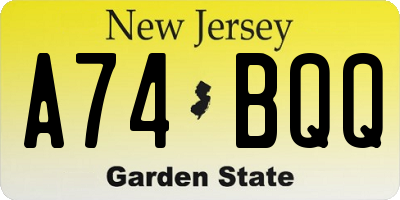 NJ license plate A74BQQ