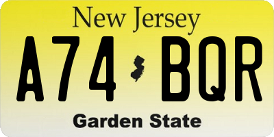 NJ license plate A74BQR