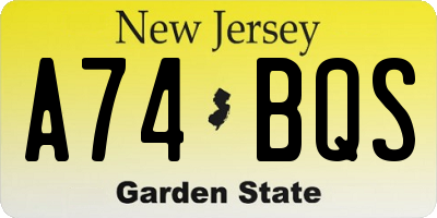NJ license plate A74BQS