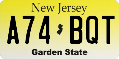 NJ license plate A74BQT