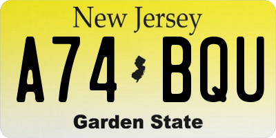 NJ license plate A74BQU