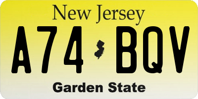 NJ license plate A74BQV