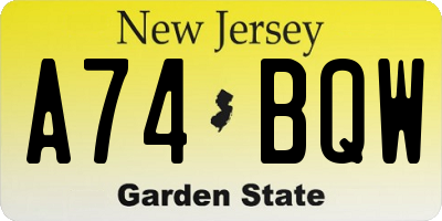 NJ license plate A74BQW