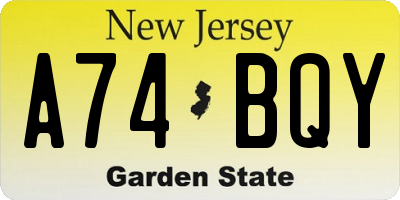 NJ license plate A74BQY