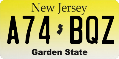 NJ license plate A74BQZ