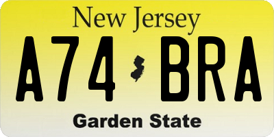 NJ license plate A74BRA