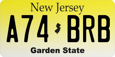 NJ license plate A74BRB