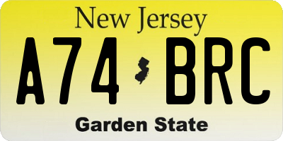 NJ license plate A74BRC