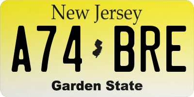 NJ license plate A74BRE