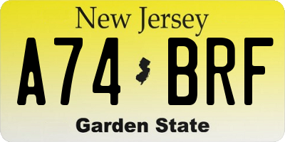 NJ license plate A74BRF