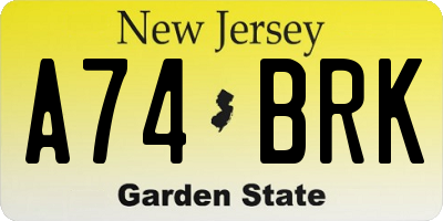 NJ license plate A74BRK