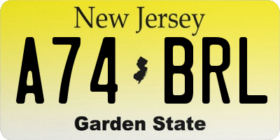 NJ license plate A74BRL