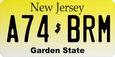 NJ license plate A74BRM