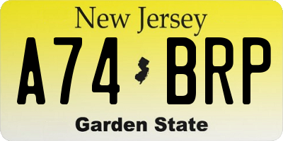 NJ license plate A74BRP