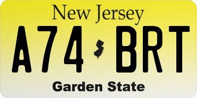 NJ license plate A74BRT