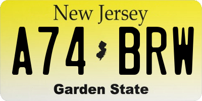 NJ license plate A74BRW