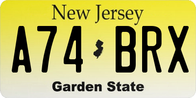 NJ license plate A74BRX