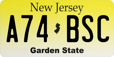 NJ license plate A74BSC