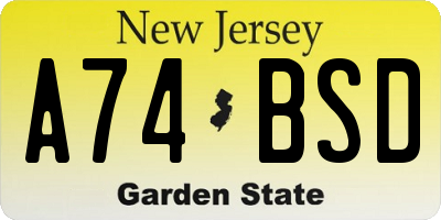 NJ license plate A74BSD