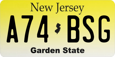 NJ license plate A74BSG