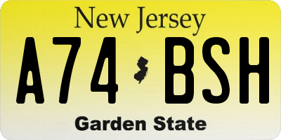 NJ license plate A74BSH