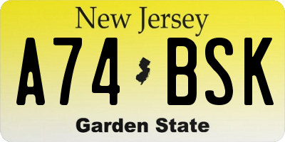 NJ license plate A74BSK