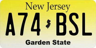 NJ license plate A74BSL