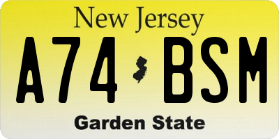 NJ license plate A74BSM