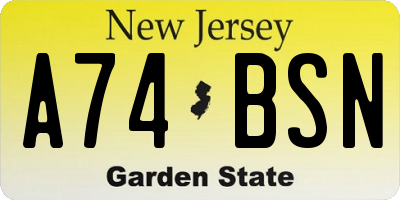 NJ license plate A74BSN