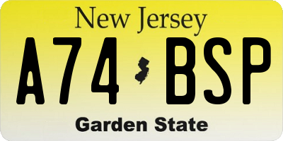 NJ license plate A74BSP