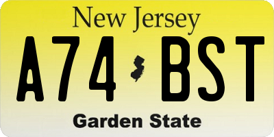 NJ license plate A74BST