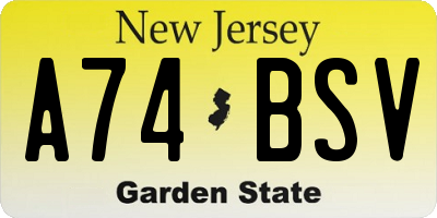 NJ license plate A74BSV