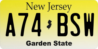 NJ license plate A74BSW