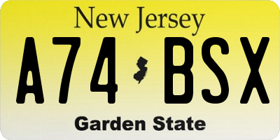 NJ license plate A74BSX