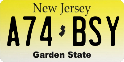 NJ license plate A74BSY