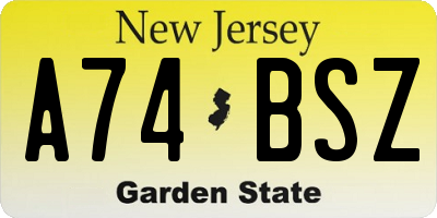 NJ license plate A74BSZ