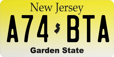 NJ license plate A74BTA