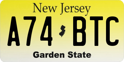 NJ license plate A74BTC