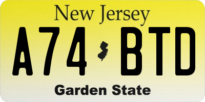 NJ license plate A74BTD