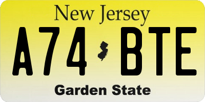 NJ license plate A74BTE