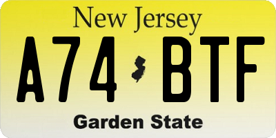 NJ license plate A74BTF