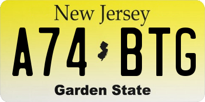 NJ license plate A74BTG