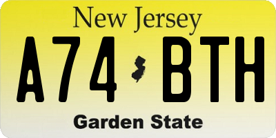 NJ license plate A74BTH