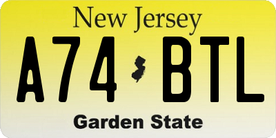 NJ license plate A74BTL