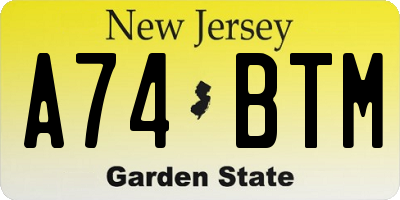 NJ license plate A74BTM